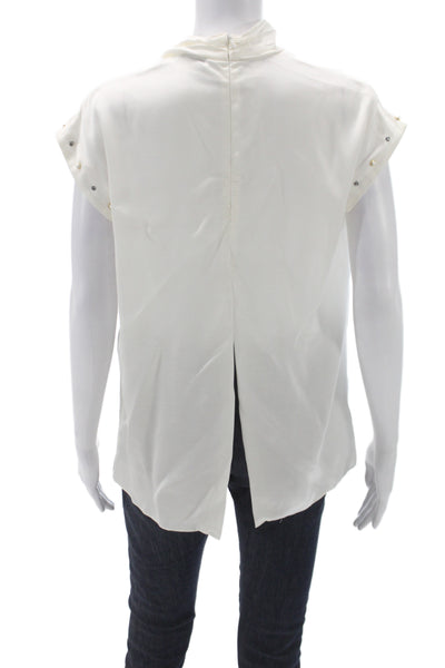 Sandro Women Basic Blouse White High Neck Sleeveless Zip Viscose Size 1