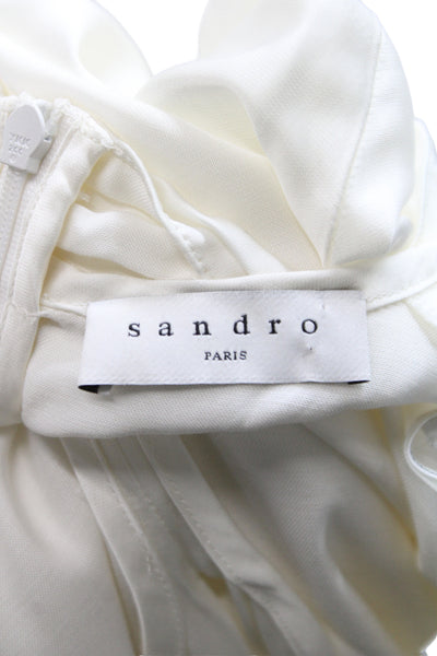 Sandro Women Basic Blouse White High Neck Sleeveless Zip Viscose Size 1