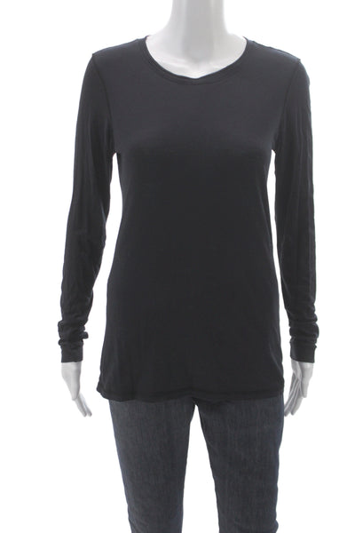Vince Women Basic Black Cotton Long Sleeve Round Neck T-Shirt Size M