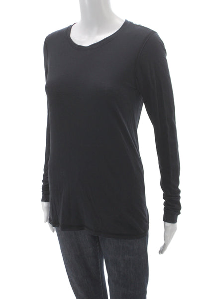 Vince Women Basic Black Cotton Long Sleeve Round Neck T-Shirt Size M
