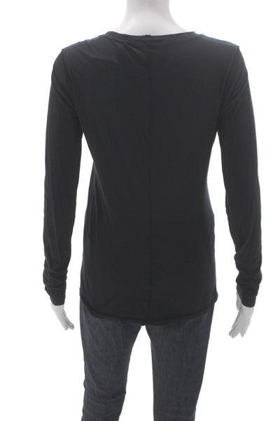 Vince Women Basic Black Cotton Long Sleeve Round Neck T-Shirt Size M