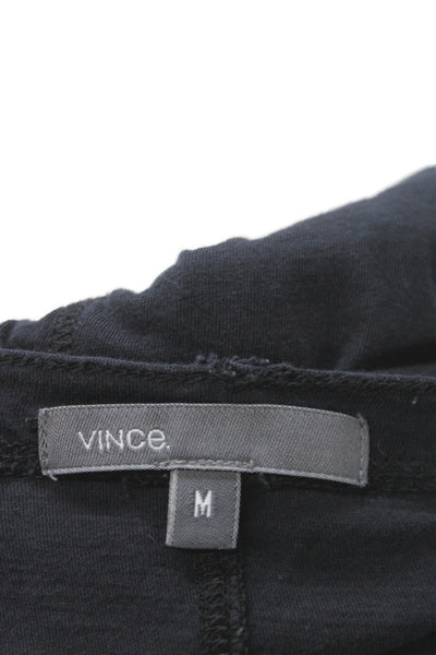 Vince Women Basic Black Cotton Long Sleeve Round Neck T-Shirt Size M