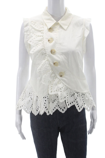 Self-Portrait Women Cropped Collared Sleeveless White Blouse Size 6
