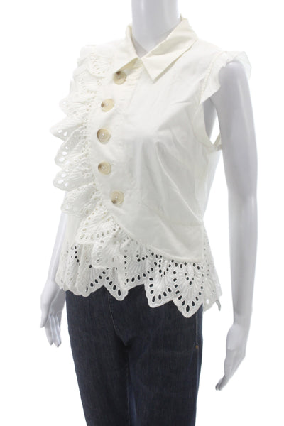 Self-Portrait Women Cropped Collared Sleeveless White Blouse Size 6