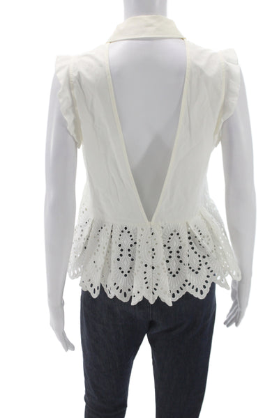 Self-Portrait Women Cropped Collared Sleeveless White Blouse Size 6