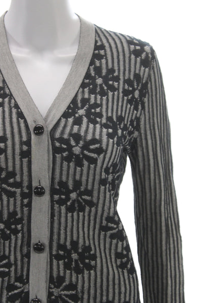 Bottega Veneta Womens Black Floral V-Neck Cotton Cardigan Long Sleeve Size 42