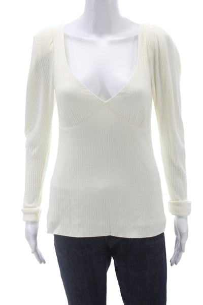 ALC Women Basic Ivory V Neck Long Sleeve Viscose Blouse Size M