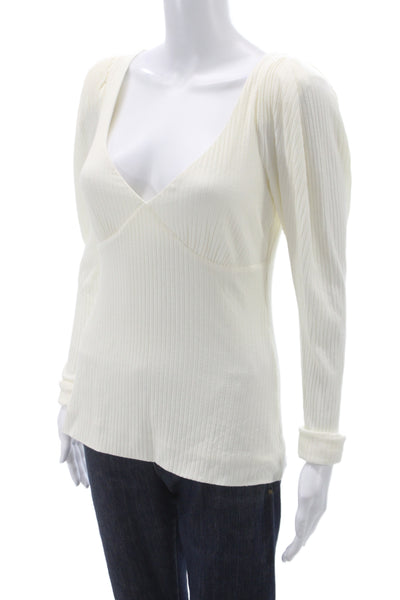 ALC Women Basic Ivory V Neck Long Sleeve Viscose Blouse Size M
