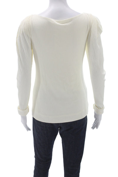ALC Women Basic Ivory V Neck Long Sleeve Viscose Blouse Size M