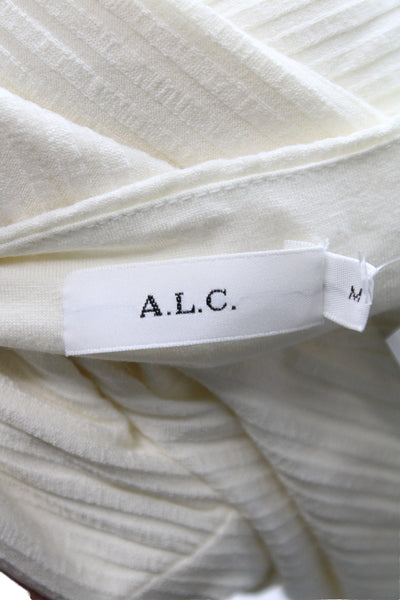 ALC Women Basic Ivory V Neck Long Sleeve Viscose Blouse Size M