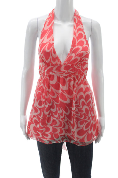 Milly Women Silk Halter Tunic Blouse Pink Geometric Sleeveless Size 4