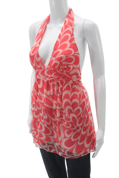 Milly Women Silk Halter Tunic Blouse Pink Geometric Sleeveless Size 4
