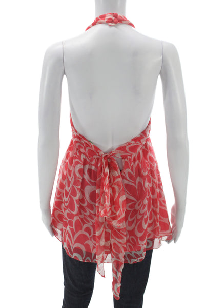 Milly Women Silk Halter Tunic Blouse Pink Geometric Sleeveless Size 4