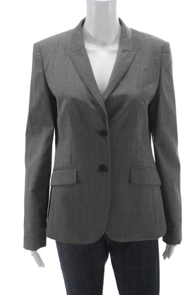 Boss Hugo Boss Women Gray Checked Virgin Wool Basic Jacket Button Size 6