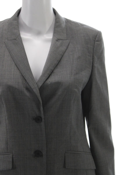 Boss Hugo Boss Women Gray Checked Virgin Wool Basic Jacket Button Size 6