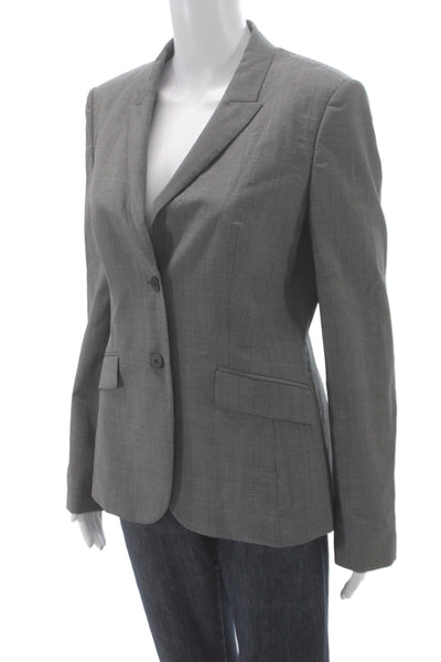 Boss Hugo Boss Women Gray Checked Virgin Wool Basic Jacket Button Size 6