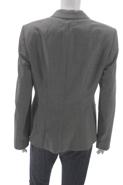 Boss Hugo Boss Women Gray Checked Virgin Wool Basic Jacket Button Size 6
