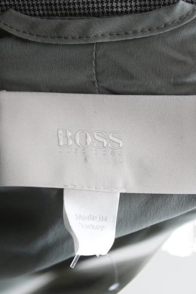 Boss Hugo Boss Women Gray Checked Virgin Wool Basic Jacket Button Size 6