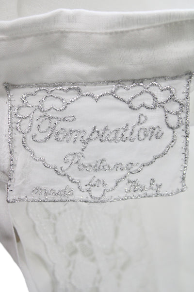 Temptation Women White Linen Collared Long Sleeve Button Blouse Size S