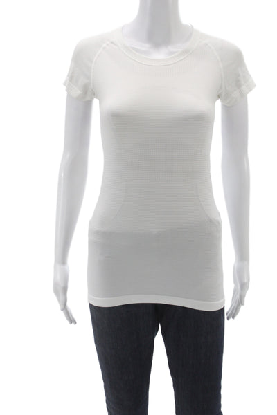 Lululemon Women Basic White Nylon Crew Neck T-Shirt Short Sleeve Size S