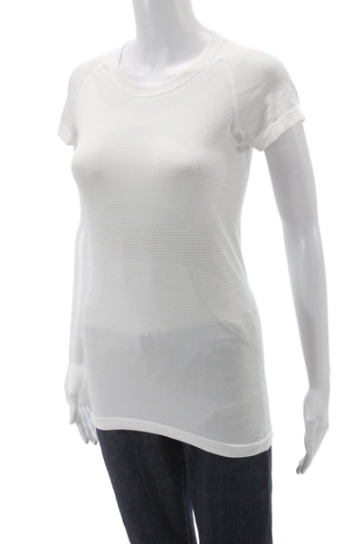 Lululemon Women Basic White Nylon Crew Neck T-Shirt Short Sleeve Size S