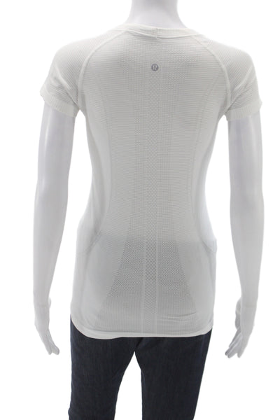 Lululemon Women Basic White Nylon Crew Neck T-Shirt Short Sleeve Size S