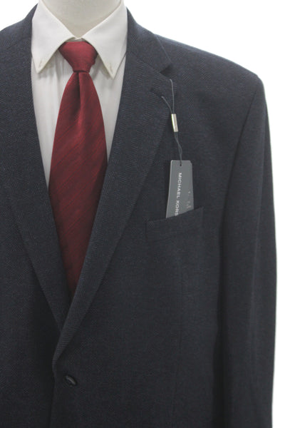 Michael Kors Mens Blue Herringbone Blazer Button Polyester Size 50