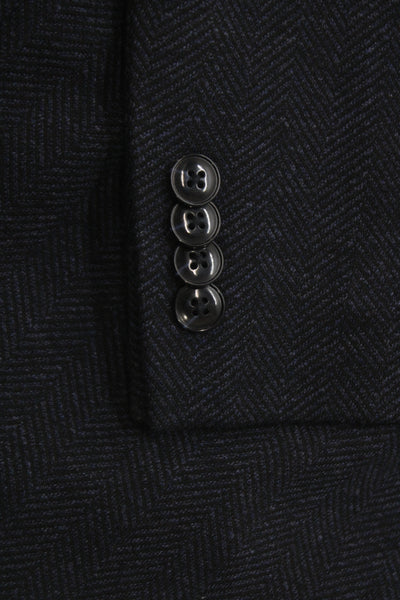 Michael Kors Mens Blue Herringbone Blazer Button Polyester Size 50