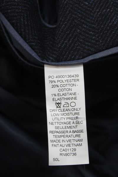 Michael Kors Mens Blue Herringbone Blazer Button Polyester Size 50