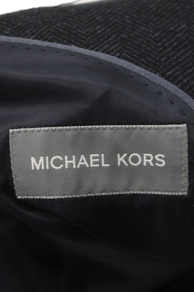 Michael Kors Mens Blue Herringbone Blazer Button Polyester Size 50