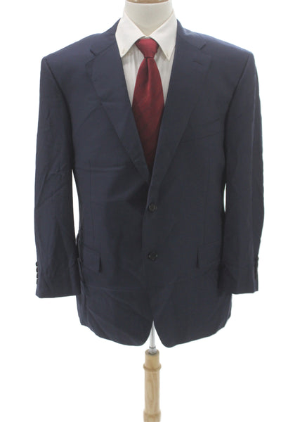 Canali Mens Blue 100% Wool Blazer Button Closure Solid Fall Size 56