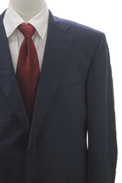 Canali Mens Blue 100% Wool Blazer Button Closure Solid Fall Size 56