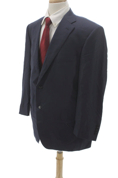 Canali Mens Blue 100% Wool Blazer Button Closure Solid Fall Size 56