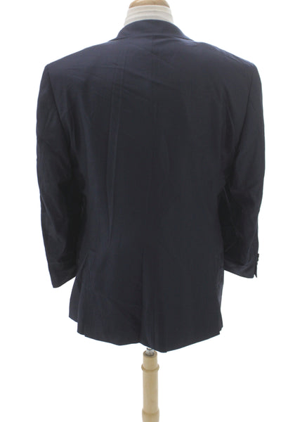 Canali Mens Blue 100% Wool Blazer Button Closure Solid Fall Size 56