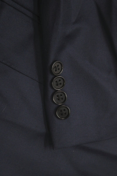 Canali Mens Blue 100% Wool Blazer Button Closure Solid Fall Size 56
