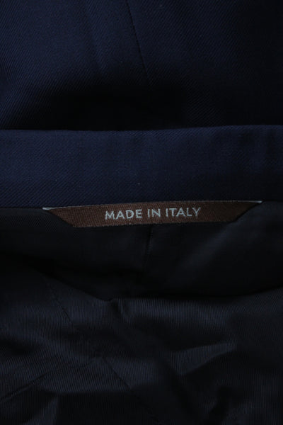Canali Mens Blue 100% Wool Blazer Button Closure Solid Fall Size 56