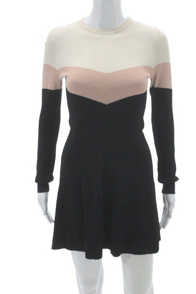 RED Valentino Women Beige Fit & Flare Dress Long Sleeve Crew Neck Size S