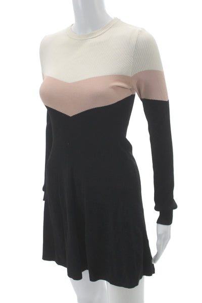 RED Valentino Women Beige Fit & Flare Dress Long Sleeve Crew Neck Size S