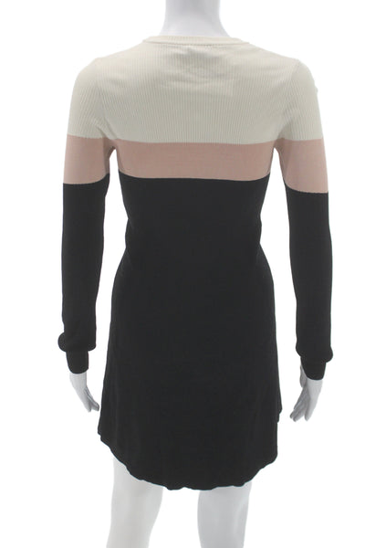 RED Valentino Women Beige Fit & Flare Dress Long Sleeve Crew Neck Size S