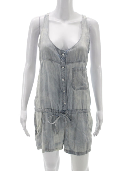 Rails Women Denim Romper Sleeveless Scoop Neck Blue Button Size M
