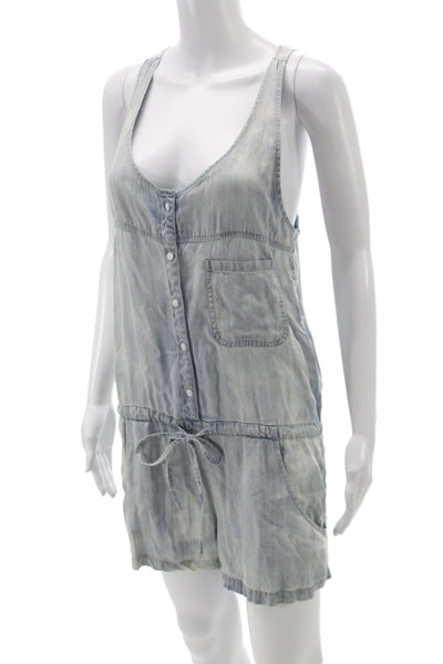 Rails Women Denim Romper Sleeveless Scoop Neck Blue Button Size M