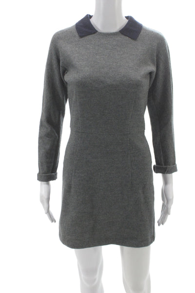 Toga Pulla Women Shift Dress Gray Wool Collared Long Sleeve Short Size 1