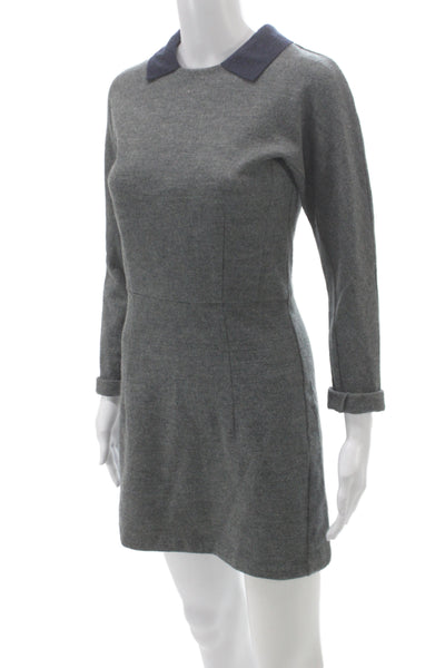 Toga Pulla Women Shift Dress Gray Wool Collared Long Sleeve Short Size 1