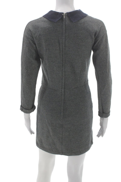 Toga Pulla Women Shift Dress Gray Wool Collared Long Sleeve Short Size 1