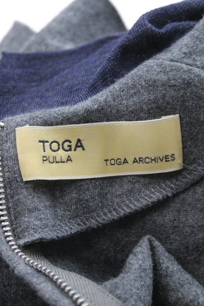 Toga Pulla Women Shift Dress Gray Wool Collared Long Sleeve Short Size 1