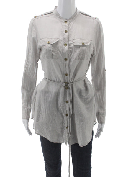 Burberry London Womens Striped Military Tunic Button Up Gray Collared Size 40