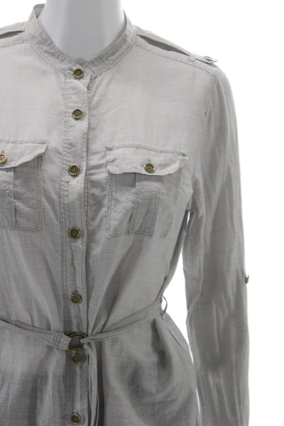 Burberry London Womens Striped Military Tunic Button Up Gray Collared Size 40