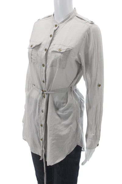 Burberry London Womens Striped Military Tunic Button Up Gray Collared Size 40