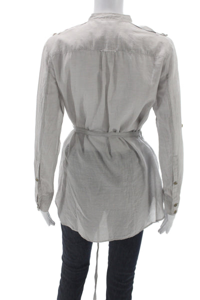 Burberry London Womens Striped Military Tunic Button Up Gray Collared Size 40