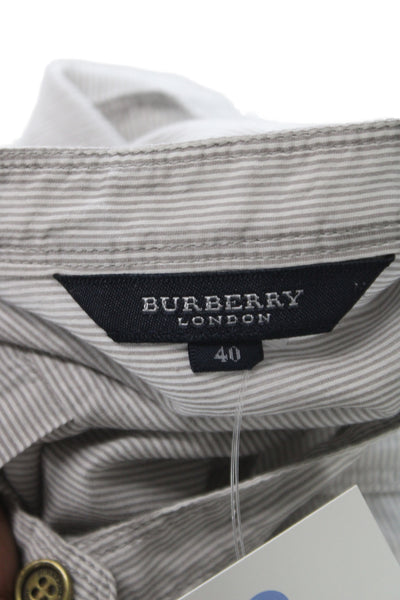 Burberry London Womens Striped Military Tunic Button Up Gray Collared Size 40